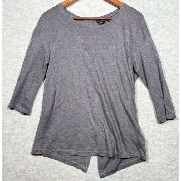 Tahari Women's ‎ 100%Linen 3/4 Sleeve Top Button Back Asymmetrical Hem Sz M Gray - Picture 1 of 3